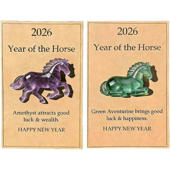 2026 Year of the Horse Lucky Crystal Figurine – Clear Symbol of Strength & New Beginnings with Card 2 pcs (Gift)Z