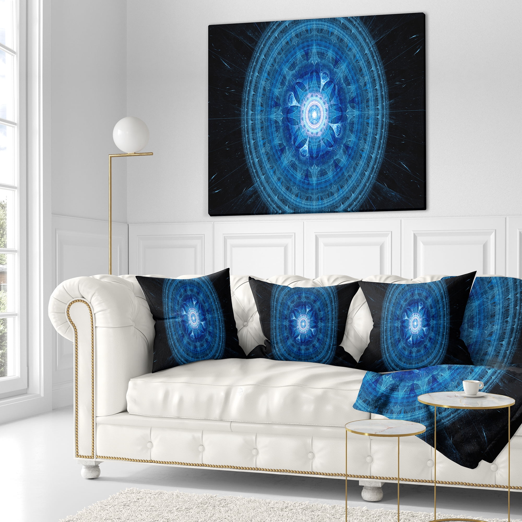 Designart Bright Blue Fractal Sphere - Abstract Throw Pillow - 16x16