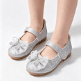 thumbnail image 2 of LTTVQM Girls Dress Shoes Glitter Bow Slip-On Adjustable Snap Mary Jane Shoes Sparkly Outdoor Vacation Party Wedding Flower Shoes Silver 6 Toddler, 2 of 4