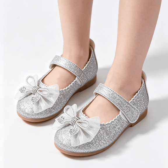Willtoo Mary Jane Dress Shoes for Toddler Comfortable Flower Girls Wedding Party Bow Princess Ballet Flat Shoes