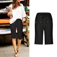 thumbnail image 2 of Knee Length Shorts for Women 2026 Summer Elastic High Waist Drawstring Wide Straight Leg Casual Shorts with Pockets, 2 of 8