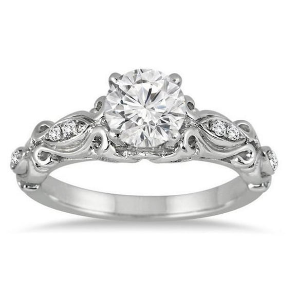 Antique Moissanite Wedding Ring 1.50 Carat Round Cut Moissanite Diamond on 10k White Gold