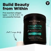 Vital Vitamins Multi Collagen Peptides Powder - Unflavored, Easy to Dissolve, Type I, II, III, V, X