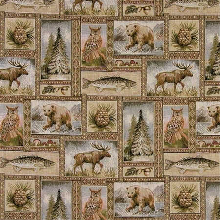 Rustic Fabric By The Yard Designer Fabrics A024 54 in. Wide , Rustic Bears, Moose, Trees, Acorns And Fish, Themed Tapestry Upholstery Fabric ()