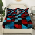 thumbnail image 3 of Red Black Blue Bed Sheets Set Queen Size,Geometric Abstract Aesthetic Bedding Set Adults Room Decor,Retro Grunge Colorful Sheets Geometry Fitted Sheet Set 4Pcs, 3 of 7