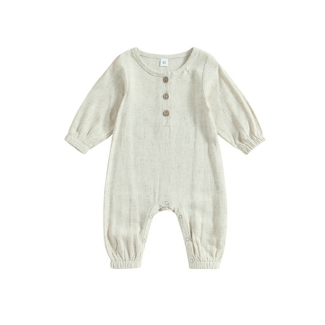 xiaxaixu Toddler Baby Rompers Solid Color Button Long Sleeve Cute Jumpsuit for Newborn Infant Fall Clothes