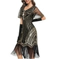 thumbnail image 4 of Flapper Dresses 20s Great Gatsby Dresses Women Crewneck Lace Dresses Sequin Mesh Sleeve Roaring Dress Harlem Nights, 4 of 7