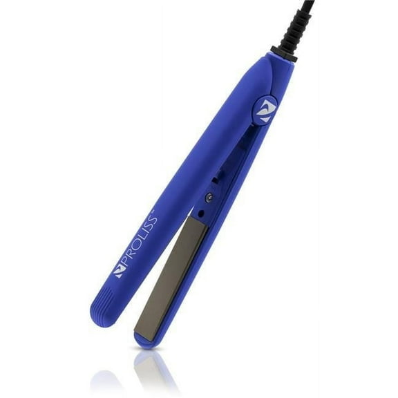 Proliss PRODCMSBLUE-MB-118DC Mini Silk Travel-Perfect 0.5' Tourmaline Ceramic Dual Voltage Flat Iron - Diamond Collection - Blue