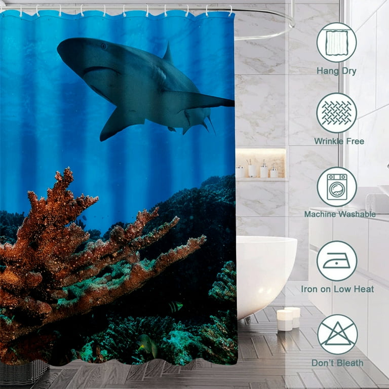 Tropical Fish On A Coral Reef Waterproof Polyester Shower Curtain And Hooks  90x180 Cm