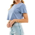 thumbnail image 4 of Women's Boxy Crop Top Round Neck Short Sleeve Casual 100% Cotton Cropped Tee T-Shirt, Steel, 2XL, 4 of 7