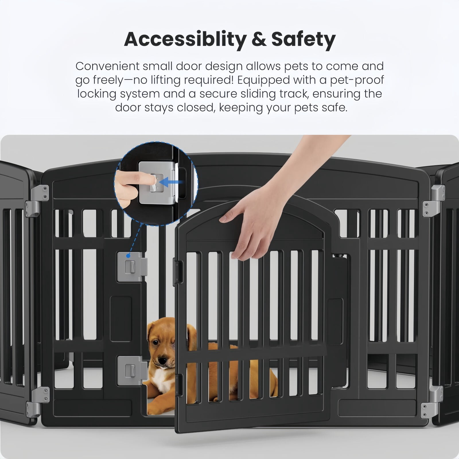 Telyra Pet Playpen Indoor & Outdoor 4 Panels Dog Fence with Safety Lock, Black