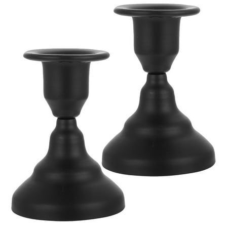 Set of 2 Black Candlestick Holders Pillar Stand Table Ornaments Decorative