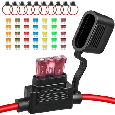 10Pack Inline Fuse Holder 12V,12 AWG Waterproof with 35Pcs (5A/7.5A/10A/15A/20A/30A/40A) Standard Car Fuses