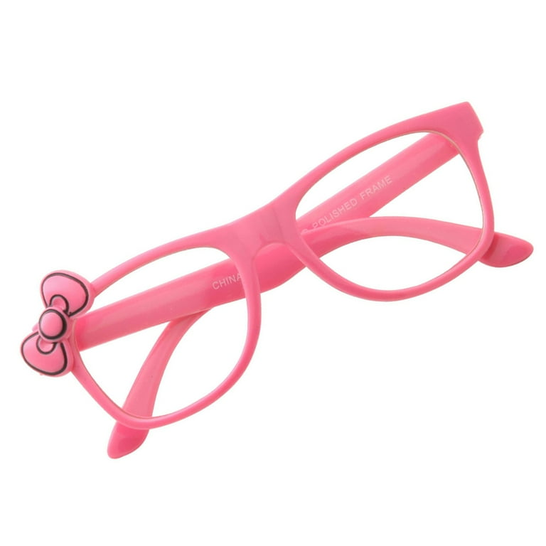 grinderPUNCH Cat Eye Nerd Girls Pink Glasses with Bow Tie Eyewear