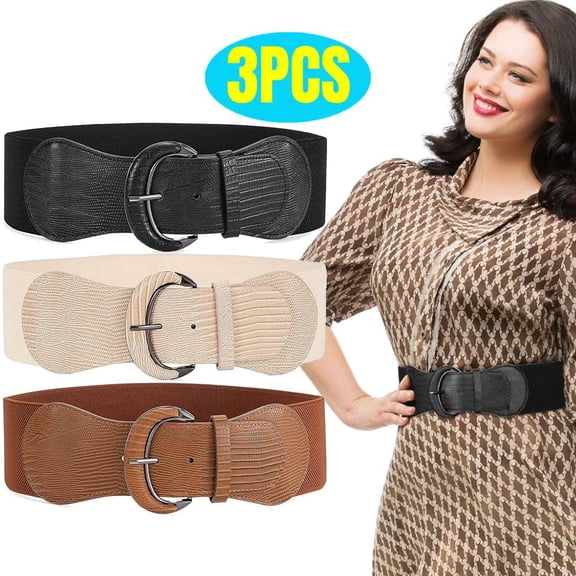 3 Pack Women Wide Elastic Waist Belt Vintage Stretchy Belt Waistband for Ladies Dresses