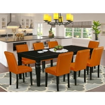 Kitchen Dining Set 9Pc Rectangle Table W/Leaf & 8 Chairs Black PU Leather