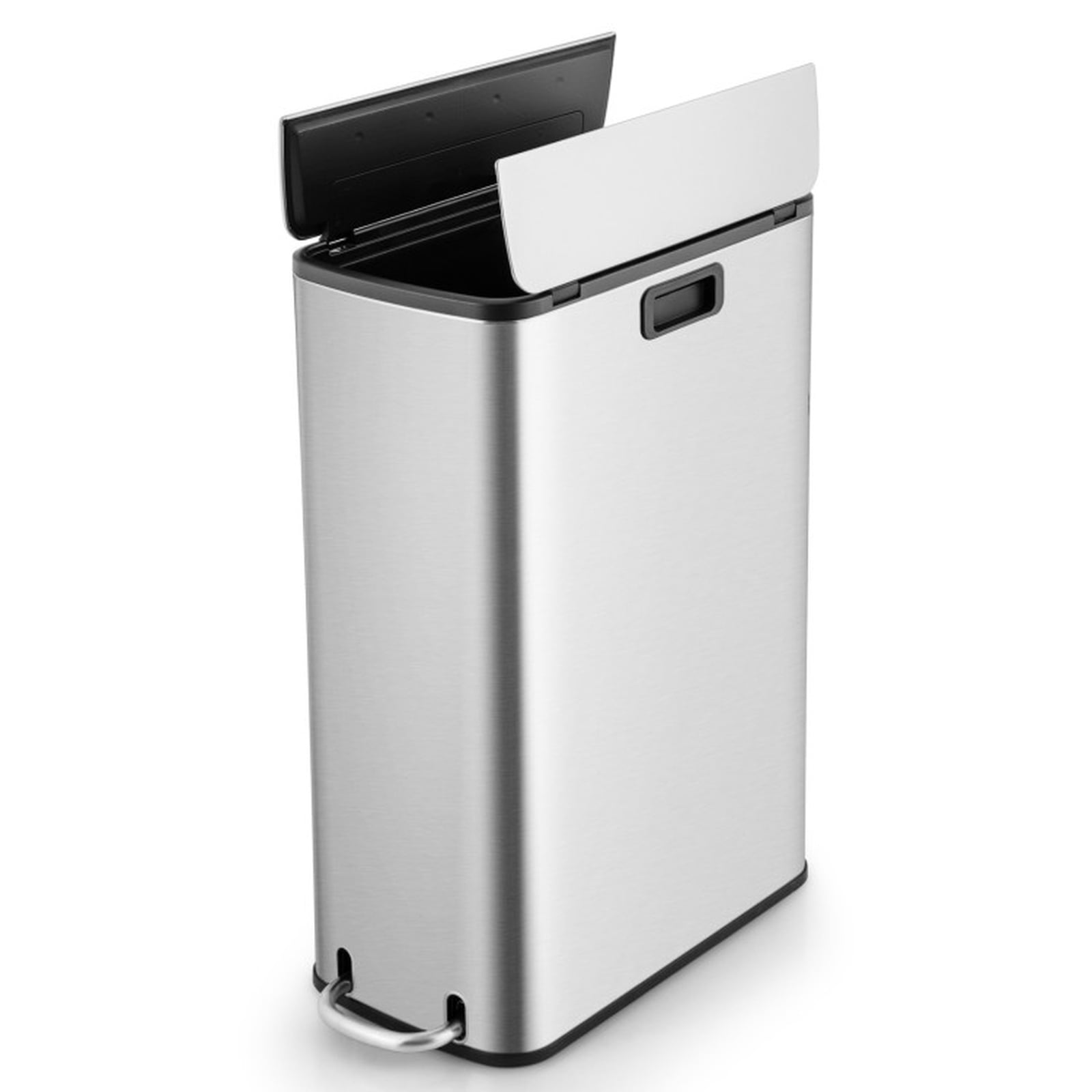 RUIE 12 Gal Stainless Steel Trash Can with Soft-Closing Wing Lids, Step Pedal Kitchen Trash Can with Removable Inner Bucket for Kitchen Living Room Office, Silver