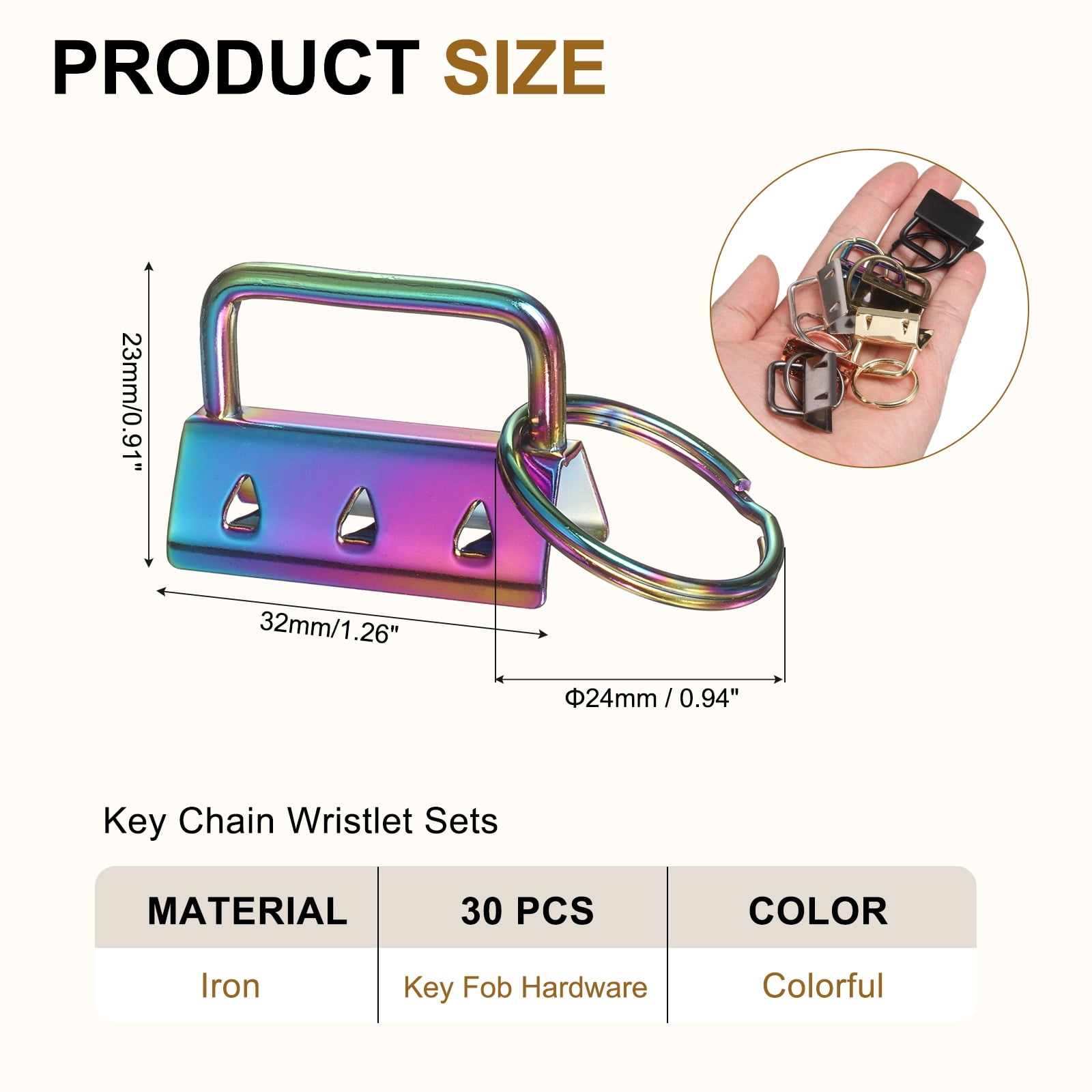Uxcell 30 Pcs Key Fob Hardware, 1.3in 32mm Wristlet Clasp Sets with Key Rings for Keychain Making Supplies Lanyards Bag DIY Crafts, Colorful