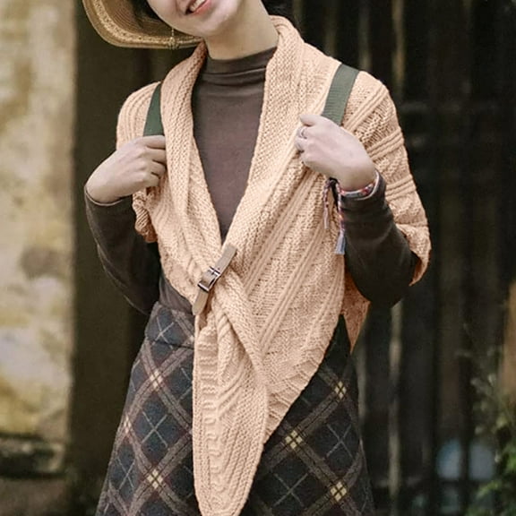 MSJUHEG Shawl Wraps,Pashmina Scarf,Wedding Guest Dresses,Pashmina Wraps,Ponchos,Shawl with Leather Buckle Wrap Scarf Crochet Ponchos Beige One Size