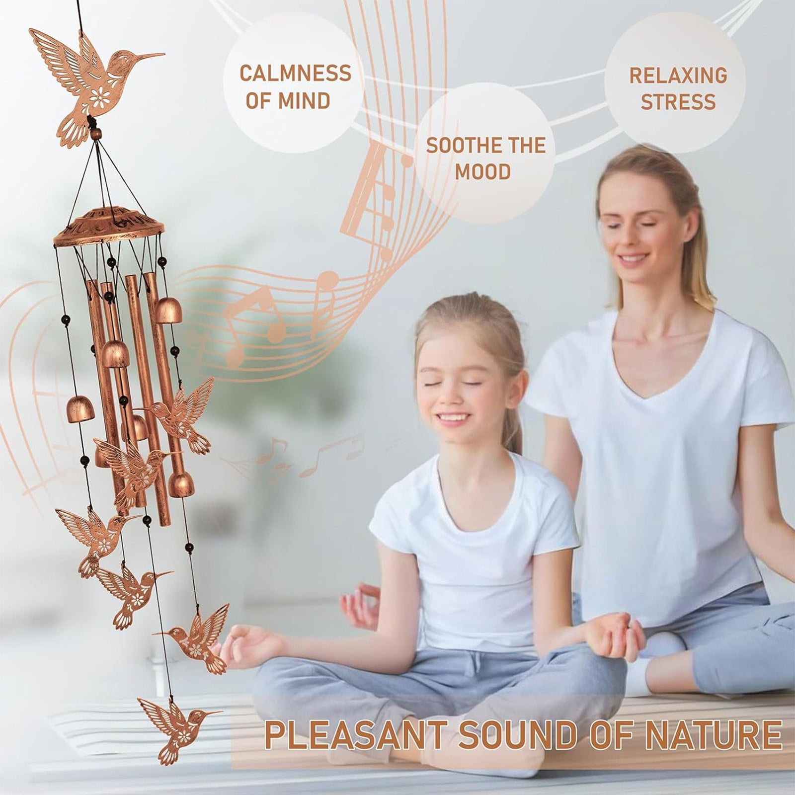 Hummingbird Wind Chimes for Outside, Hummingbird Gifts for Women Men Nature Lovers Metal Windchimes Outdoors, Flying Floral Bird Design Home Garden Patio Yard Deco