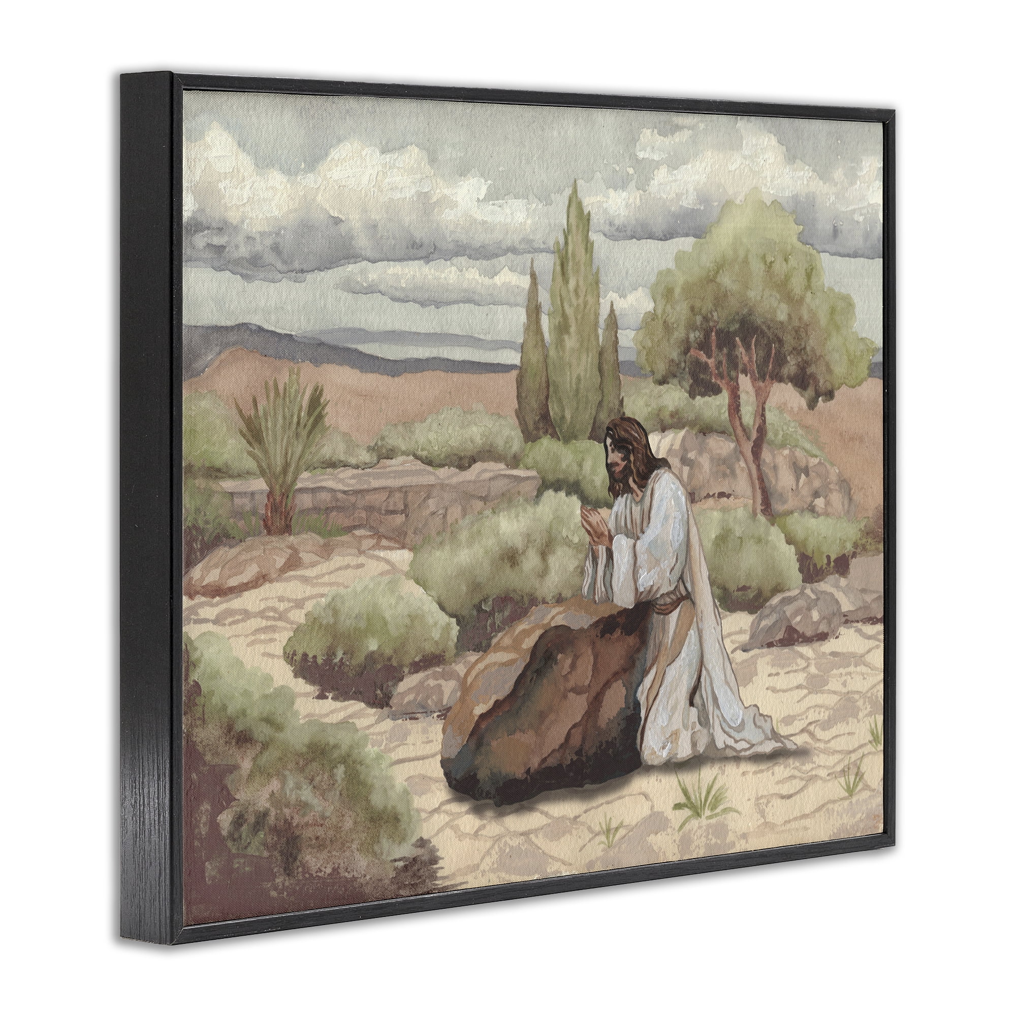 Stupell Industries Jesus Praying Countryside Black Framed Giclee Art, design by Elizabeth Medley