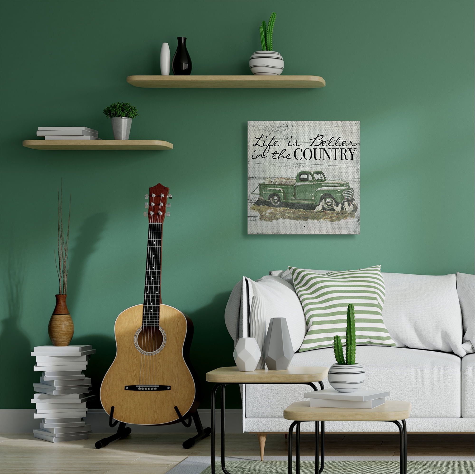 Stupell Home Décor Better in the Country Green Truck Rustic Farm Gray Word Design Canvas Wall Art by the Saturday Evening Post