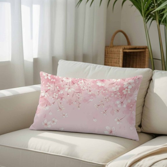 Spring Summer Pink Cherry Blossoms Throw Pillow Covers, Decorative Pillow Covers With Hidden Zipper Soft Brushed Microfiber Fabric, Watercolor Plants Pillowcases for Couch Bed 16x24in