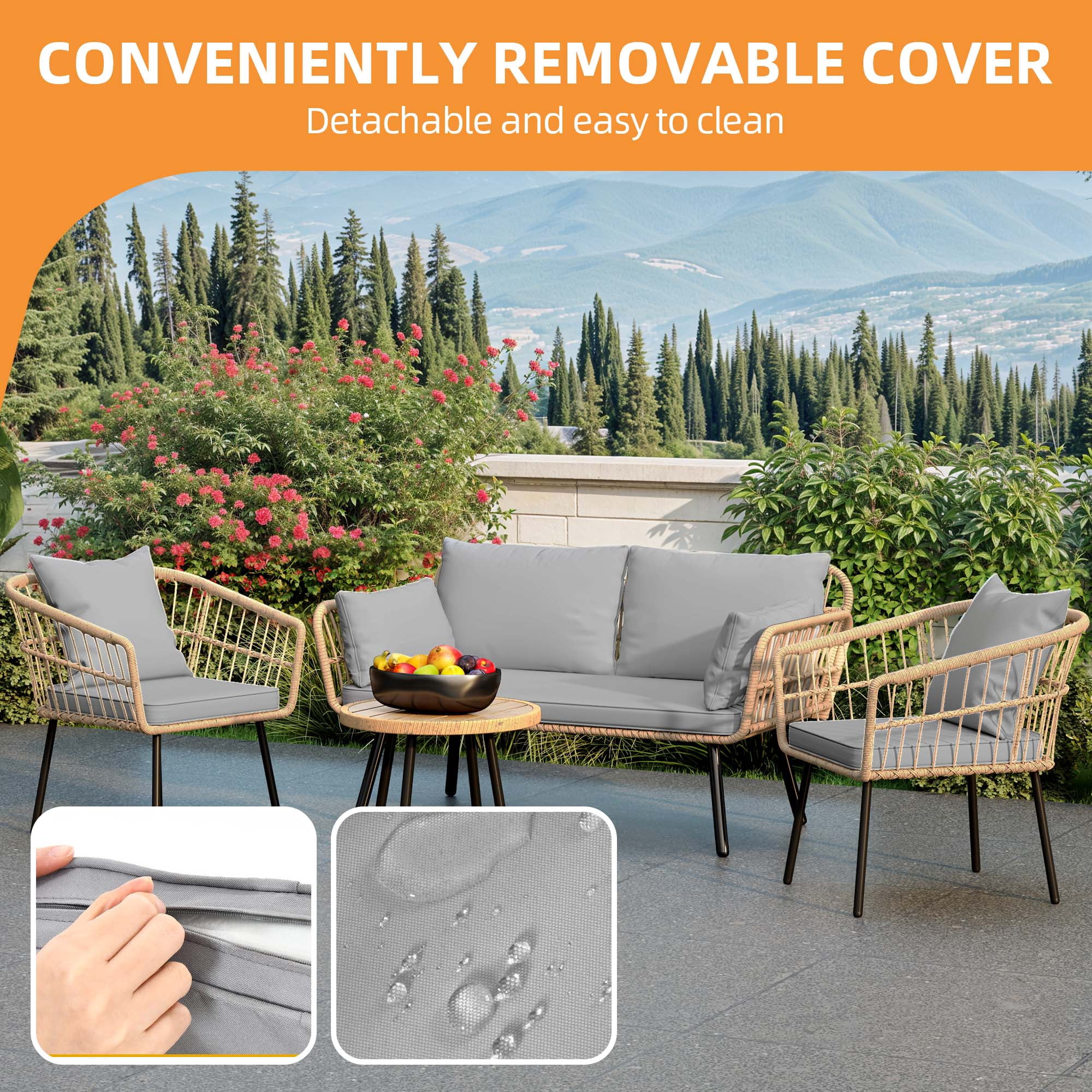 Craftian Outdoor Conversation Set,4-Piece Bistro Set with Loveseat for Patio Furniture Set - Gray