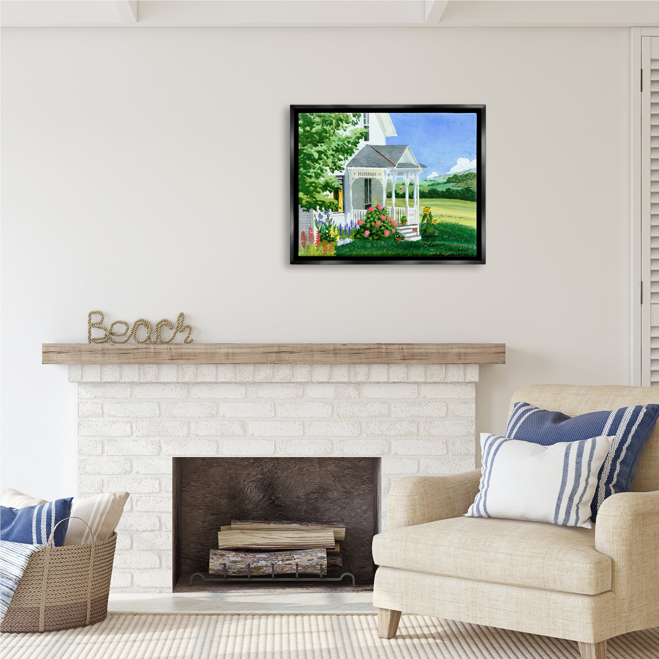Stupell Industries Cottage Garden Painting Nature Painting Black Floater Framed Art Print Wall Art, 31 x 25