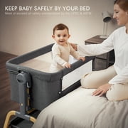 Angelbliss 3-in-1 Baby Bassinet & Bedside Sleeper, Rocking Crib with 6 Adjustable Heights, Wheels, and Mattress, Portable & Foldable Bassinet for Newborn Infant