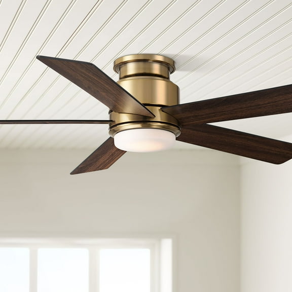 Casa Vieja 52" Grand Palm Indoor Outdoor Ceiling Fan 5 Blade LED Light Remote Control Soft Brass Finish Bedroom Hugger Damp Rated