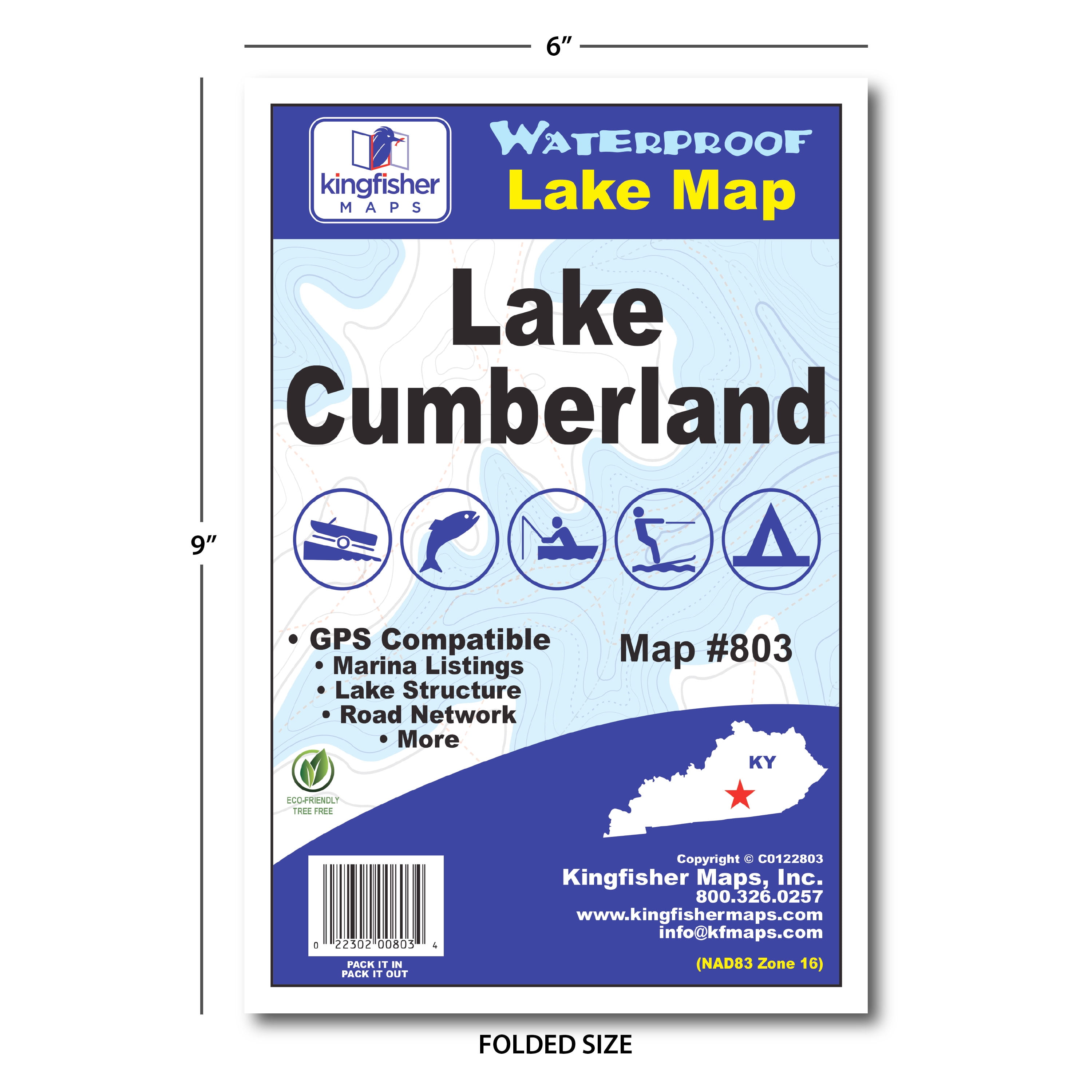 Kingfisher Maps Waterproof Lake Map Lake Cumberland Kentucky, 24