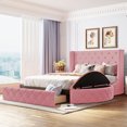 thumbnail image 2 of Upholstered Platform Bed Queen Size with Wingback Headboard Velvet Storage Bed Frame with Large Drawer and 2 Side Stools Pink, 2 of 9