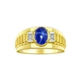 thumbnail image 1 of RYLOS Men's Rings 14K Yellow Gold Ring Classic Designer Style 8X6MM Oval Gemstone & Diamond Ring Blue Star Sapphire Birthstone Rings For Men Size 12, 1 of 7