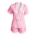 thumbnail image 4 of MEZZALL Women's Solid Color Pajama Set Short Sleeve Button Down Tops Sleepwear with Ruffled Shorts Two Piece Loungewear Summer Nightwear Trendy Pjs, 4 of 4