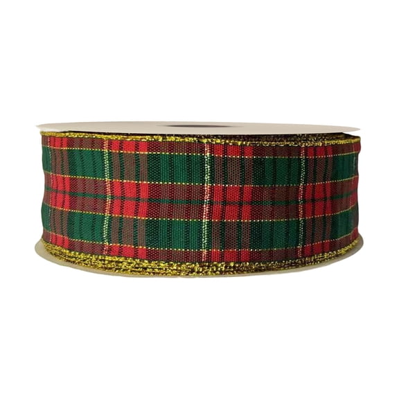 Christmas Tartan Plaid Ribbon with Gold Trim for Gift Wrapping