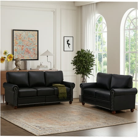 JERFIT Modern 5-Seater Sectional Sofa Couch with Storage, Black PU Leather Upholstery, Living Room Furniture