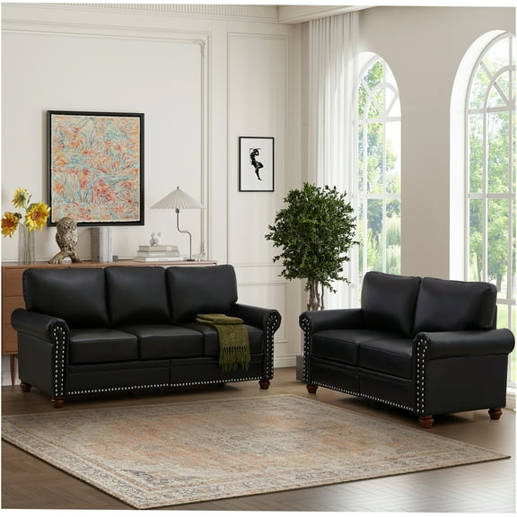 JERFIT Modern 5-Seater Sectional Sofa Couch with Storage, Black PU Leather Upholstery, Living Room Furniture