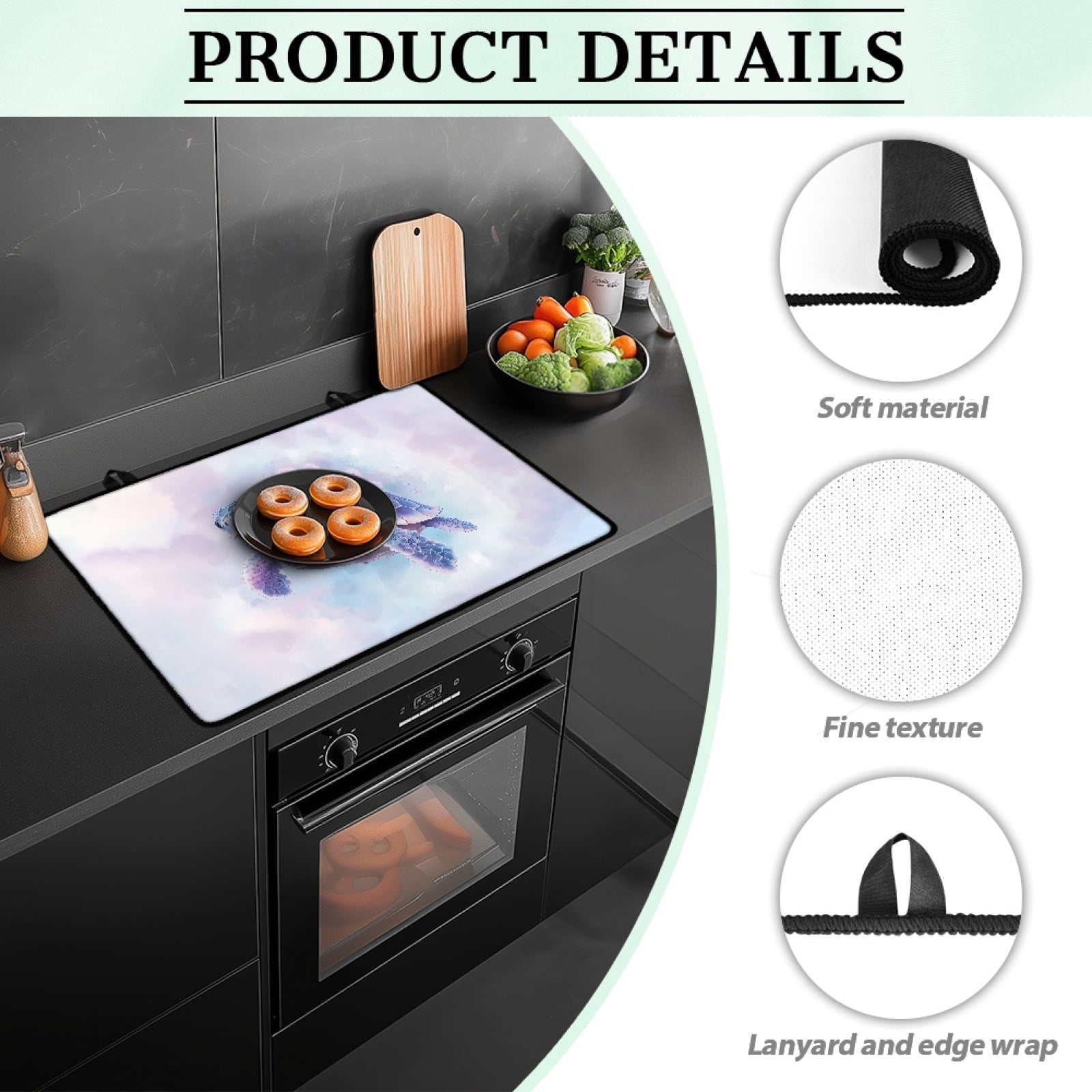 SEANATIVE Stove Top Cover for Gas Stove Foldable Ceramic Top Stove Cover Heat Resistant Glass Cooktop Covers Wear-resistant Washer Dryer Top Protector Range Cover, Sea Turtle Flower Light Violet