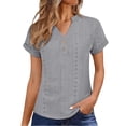 thumbnail image 3 of Baberdicy Women's Embroidered Tops Eyelet Short Sleeve V Neck Button down Casual Summer Blouses, Grey Xl, 3 of 10