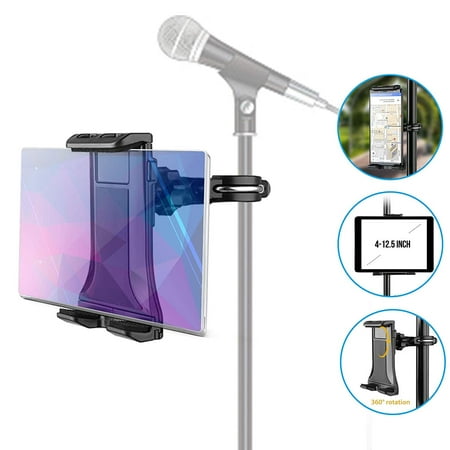 EEEKit Universal Music Mic Microphone Stand Tablet/Smartphone Holder Mount Pole Bar Mount, 360° Swivel Holder Compatible for iPad Pro Air Mini Samsung Tab iPhone Xs XS MAX XR X with All