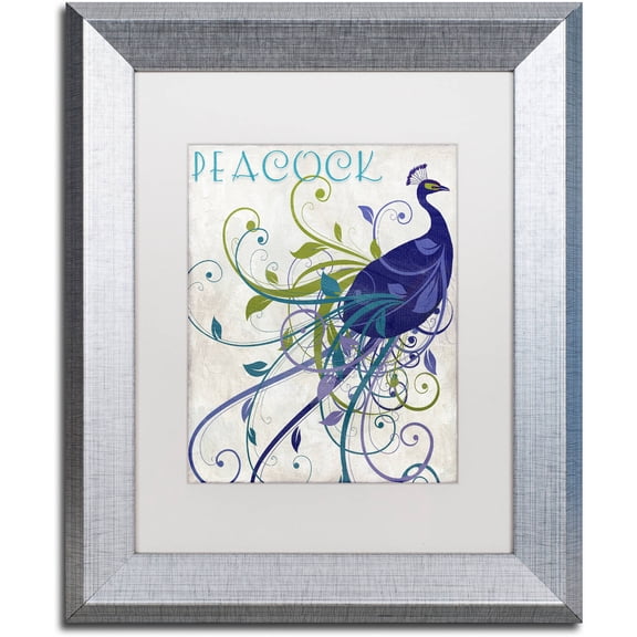Trademark Fine Art "Peacock Nouveau I" Canvas Art by Color Bakery White Matte, Silver Frame