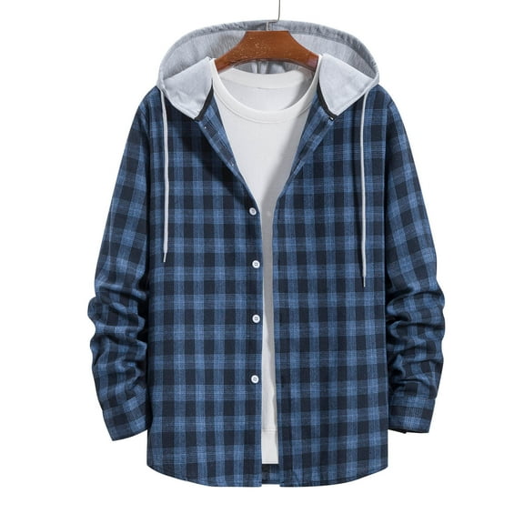 jsaierl Mens Flannel Plaid Hooded Shirts Jacket Casual Fall Winter Long Sleeve Button Down Flannel Shirts