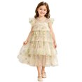 thumbnail image 3 of Curuila Kids Toddler Girls Mesh Dress Flutter Sleeve Floral Embroider Crew Neck Party Comfort Dresses For Girls Size 5-6 Years, 3 of 5
