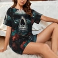 thumbnail image 4 of Honeii Butterfly Flower Skull for Women's Summer Pajama Set featuring Soft Short Sleeve Shirt & Matching Bottoms with Convenient Pockets for Relaxed Home Wear-Medium, 4 of 6