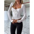 thumbnail image 4 of Women's Long Sleeve V-Neck Lace Top Y2K Hot Girl Style Vest T-Shirt Autumn and Winter Outing Fashion Clothing White XL, 4 of 7