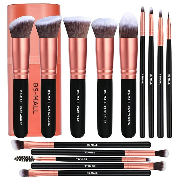 Mimeng-MALL Makeup Brushes Premium Synthetic Foundation Powder Concealers Eye Shadows Makeup 14 Pcs Brush Set, Rose Golden