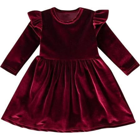 

Zukuco Toddler Little Girls Christmas Dress Outfit Long Sleeve Ruffle Princess Velvet Dress Vintage Baby Clothes