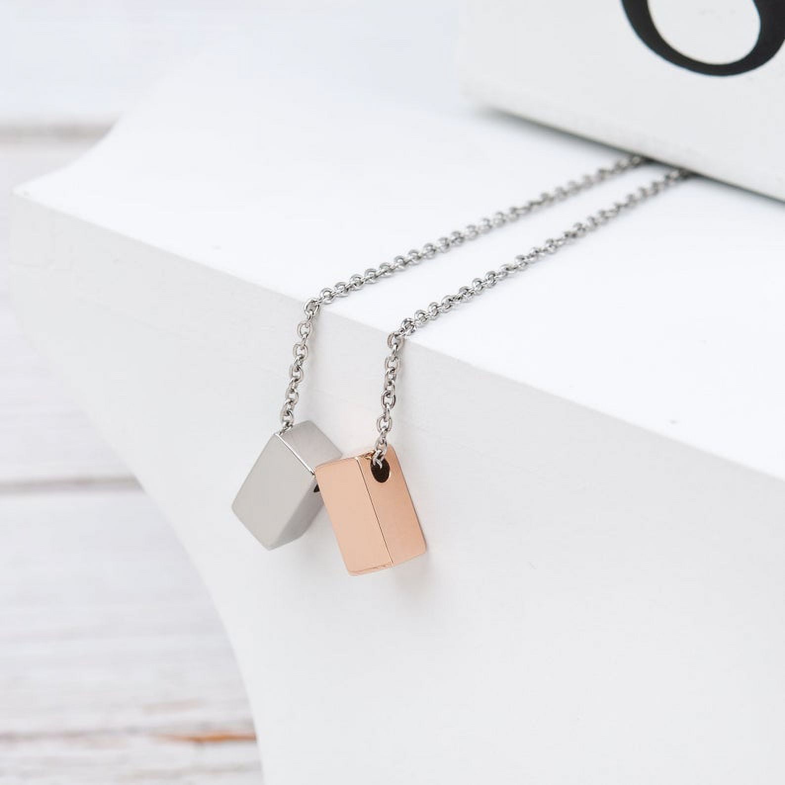 Custom Card Mother Daughter Necklace - Two Silver Infinity Double Circles, Custom Mothers Day Card Necklace, New Mom Mother's Day Jewelry Gift [Rose Gold Cube, Personalized Card]
