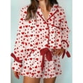 thumbnail image 2 of Hirigin Store Women's Valentine's Day Lounge Set Long Sleeve Heart Print Shirt Drawstring Shorts Sleepwear, 2 of 6